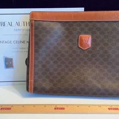 Celine Authentic Leather Trim Clutch Bag Macadam 