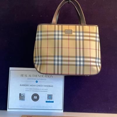 Burberry Authentic Leather Trim Handbag Nova Check