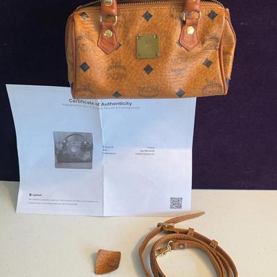 MCM Authentic Leather Mini Boston Bag Visetos