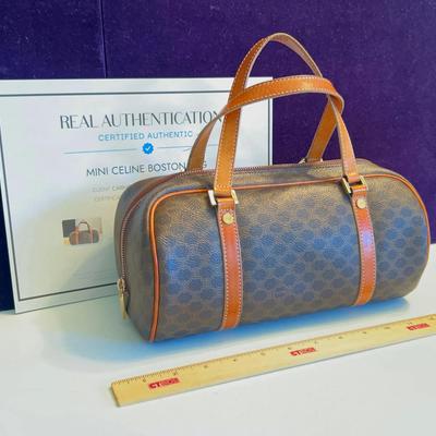Celine Authentic Leather Trim Mini Boston Bag Macadam