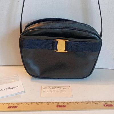Ferragamo Authentic Vara Crossbody Bag In Navy Blue