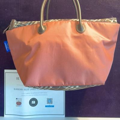 Burberry Authentic Nylon Blue Label Tote Bag Pink