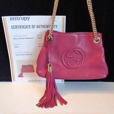 Gucci Authentic Medium Soho Chain Shoulder Leather Tote Bag, Fuchsia