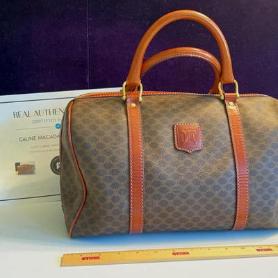 Celine Authentic Leather Trim Boston Bag Macadam 