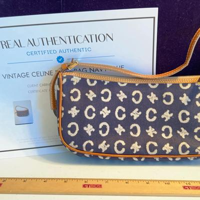 Celine Authentic Leather Trim And Strap Boat Bag Navy Blue 