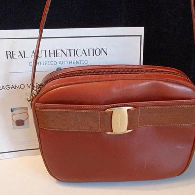 Ferragamo Authentic Vara Brown Leather Crossbody Bag