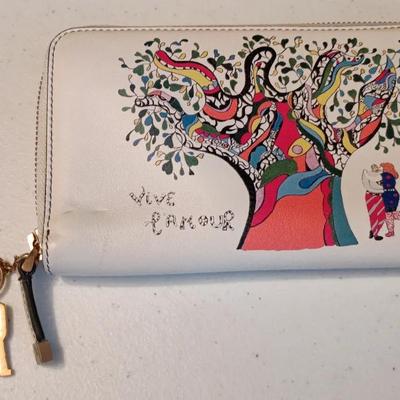 Christian Dior Authentic Ecru Leather Wallet W/Niki De Saint Phalle Botanical Print