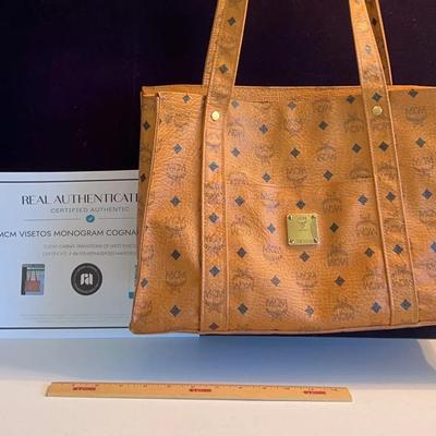 MCM Authentic Coated Canvas Tote Bag Cognac 