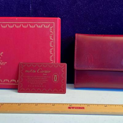 Cartier Authentic Cowhide Leather Trifold Long Wallet Bordeaux 