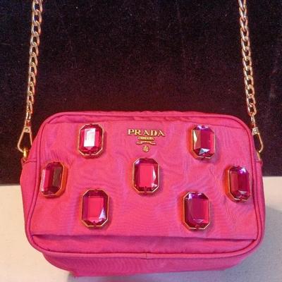 Prada Authentic Tessuto Pietre Mini Crossbody Pink Nylon W/ Crystal Emb.