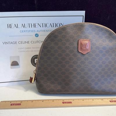 Celine Authentic Leather Trim Clutch Accessories Pouch Macadam