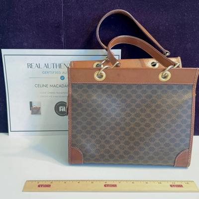 Celine Authentic Leather Trim Tote Bag Macadam