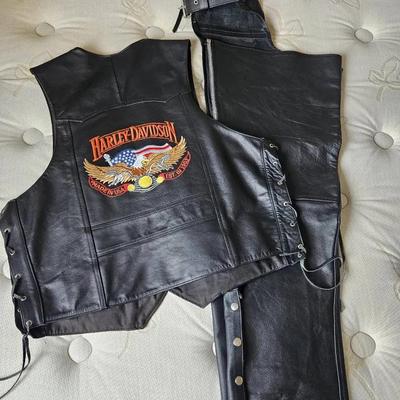 Leather Vest & Leather Chaps Set (with Harley-Davidson Patch)