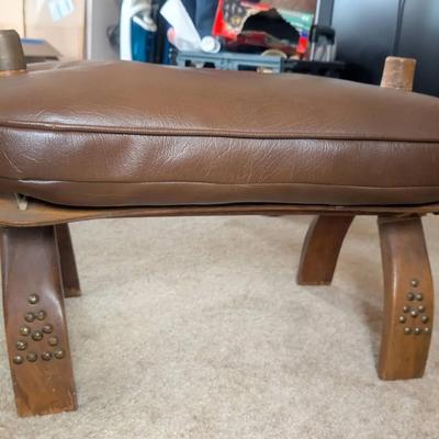 Vintage Leather & Wood Saddle-Style Footstool