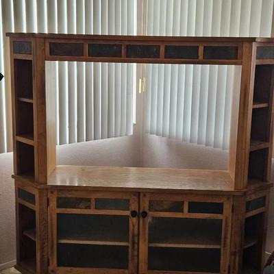 Solid Wood Entertainment Center with Storage & Shelving (2 Piece Corner)