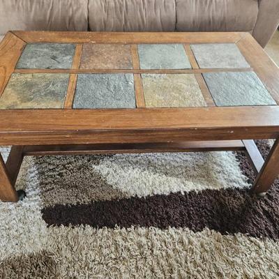 Slate & Wood Coffee Table – Rustic, Sturdy, Stylish