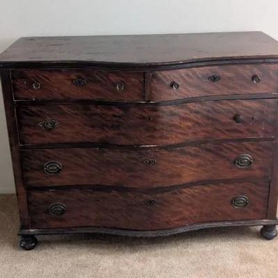 Antique Tiger Oak Bow-Front Dresser with Original Hardware