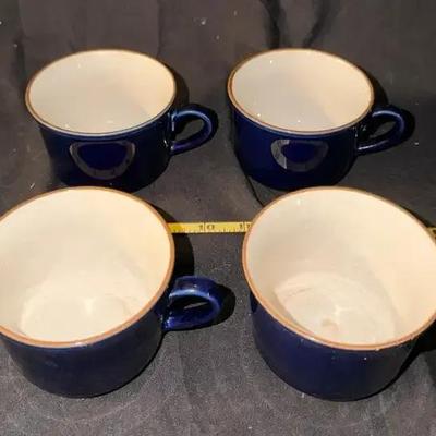 Set of 4 Cobalt Blue Stoneware Mugs – MX500 Japan – Vintage Coffee Cups