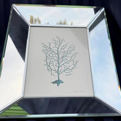 Two’s Company Framed Coral Print – Beveled Mirror Frame – Coastal Wall Art – 14”
