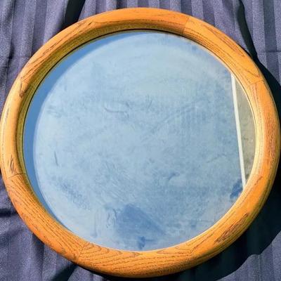 Vintage Round Wood-Framed Wall Mirror