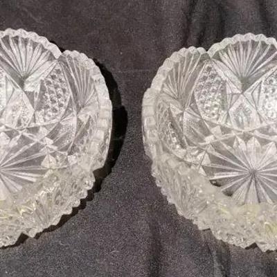 Pair of Vintage Cut Crystal Bowls – Pressed Glass Starburst Pattern (As-Is)