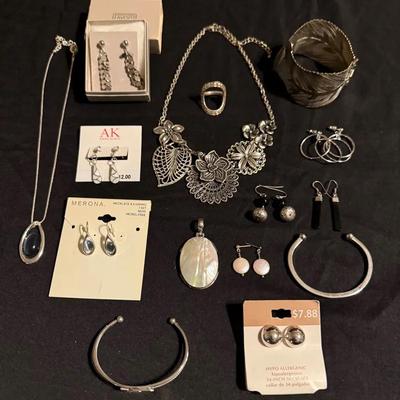 Silver-Tone Jewelry Lot – Necklaces, Earrings, Bracelets, Rings, Avon, Anne Klein, Merona