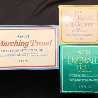 Vintage Avon Cologne Lot – Marching Proud, Emerald Bell & Paul Revere Decanter