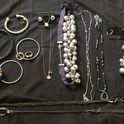 Mixed Fashion Jewelry Lot – Black & Silver Tone Statement Pieces