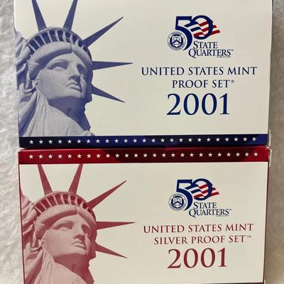2001 US Mint Silver and Regular Coin Proof Sets