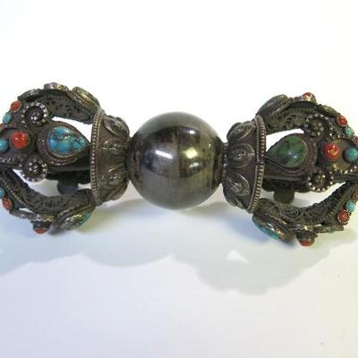 Sale Photo Thumbnail #31: Antique Silver Dorje Vajra with Coral and Turquoise
