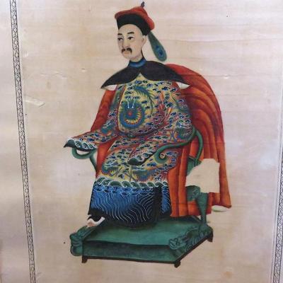 Sale Photo Thumbnail #36: 19th C. Chinese Sunqua Gouache Portrait of A Nobleman on Rice Paper
