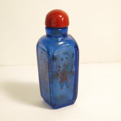 Sale Photo Thumbnail #17: Reverse Painted Four-Sided Sapphire Chinese Snuff Bottle