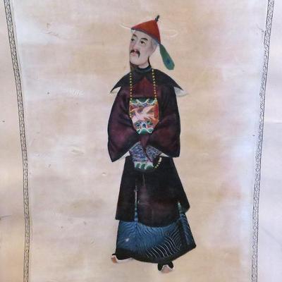 Sale Photo Thumbnail #37: 19th C. Chinese Sunqua Gouache Portrait of A Nobleman on Rice Paper