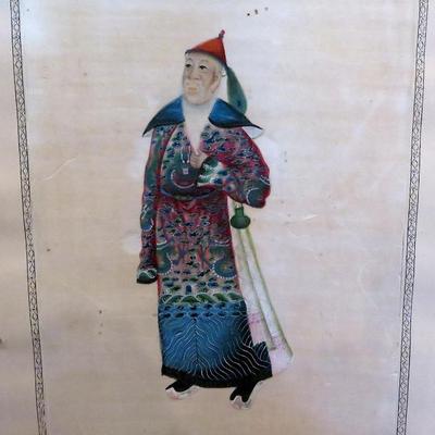 Sale Photo Thumbnail #35: 19th C. Chinese Sunqua Gouache Portrait of A Nobleman on Rice Paper