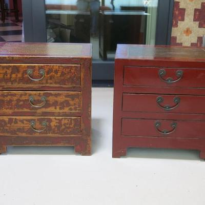 Sale Photo Thumbnail #19: Three Drawer Chinese Nightstand Pair