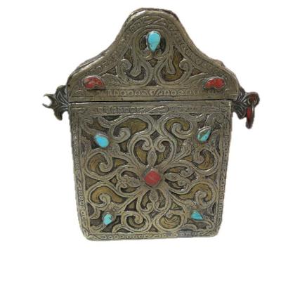 Sale Photo Thumbnail #22: Tibetan Brass Turquoise and Coral Gau Box