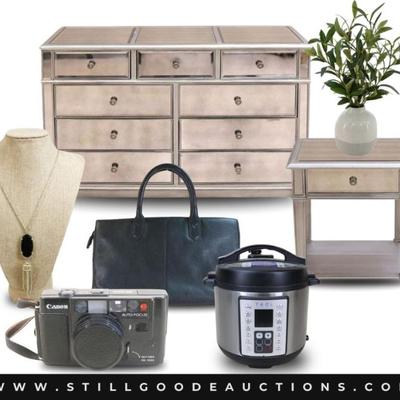 Sale Photo Thumbnail #2: A little something for Everyone! Sterling silver, Emile Henry, Le Creuset, Williams Sonoma, Hermes perfume, Barbie, Cuisenart, bookcases, antiques, Wedgwood, Elfa storage systems, Sony, Canon, Stamp collection, Spode blue Italian, Vaseline Glass, Containe