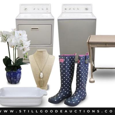 Sale Photo Thumbnail #7: A little something for Everyone! Sterling silver, Emile Henry, Le Creuset, Williams Sonoma, Hermes perfume, Barbie, Cuisenart, bookcases, antiques, Wedgwood, Elfa storage systems, Sony, Canon, Stamp collection, Spode blue Italian, Vaseline Glass, Containe