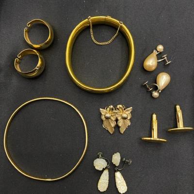 Gold-Tone Costume Jewelry Lot - Bracelets, Earrings & Cufflinks