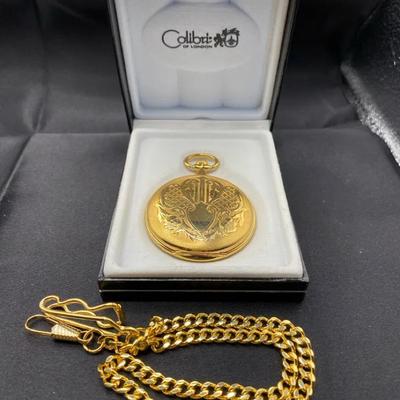 Colibri Gold-Tone Hunter Case Pocket Watch & Chain
