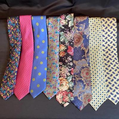 Lot of 8 Men’s Designer Silk Ties - Bill Blass, Floral, Paisley, Geometric Mixed