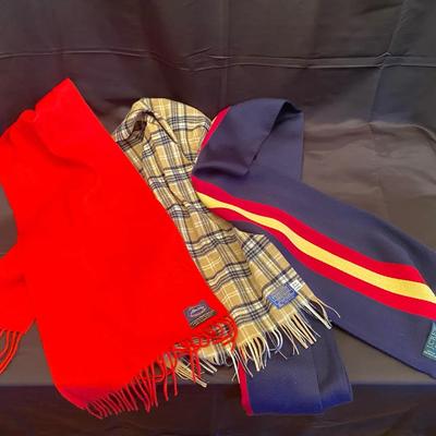 Men's Winter Scarf Bundle: Pendleton Plaid, Red Cashmere Blend, & J.Crew Stripe