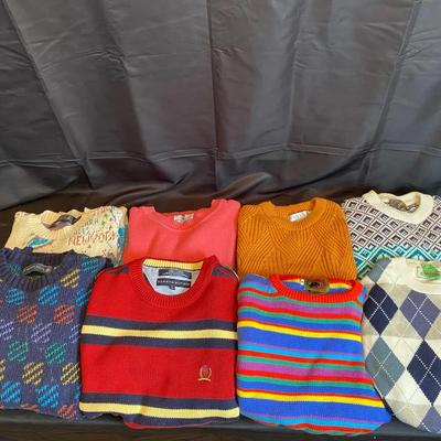 Lot of 8 Men’s Cotton Crewneck Sweaters - Size Medium (Mostly) - Tommy, Izod