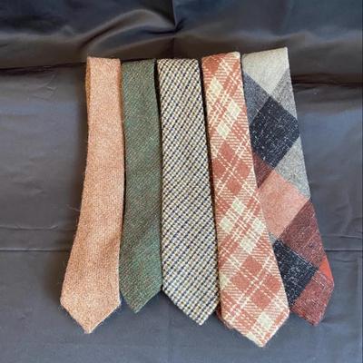 Lot of 5 Vintage Men’s Wool Ties - Tweed, Plaid & Herringbone - Earth Tones - Classic Academic Style