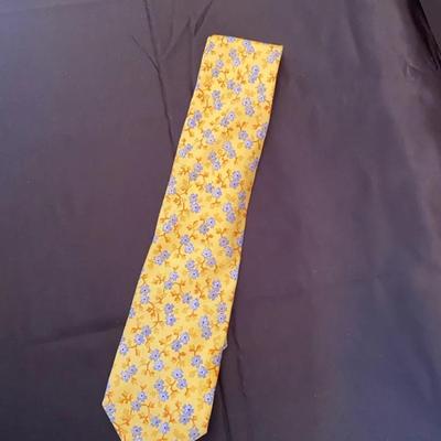 Burberry London Men's Silk Tie Yellow w/ Blue Floral Pattern