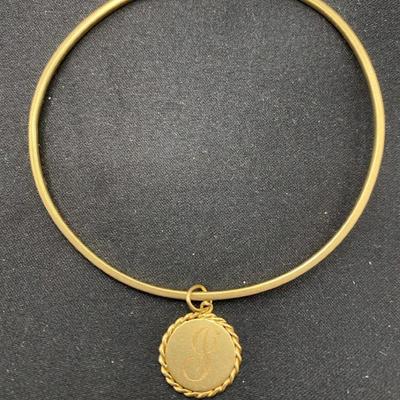 14K Gold Rigid Stackable Bangle & Twisted Rope Initial "J" Charm - 12.4g