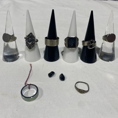 Collection Of Silver Toned Rings, Includes 1 Marked Sterling Silver (1g)