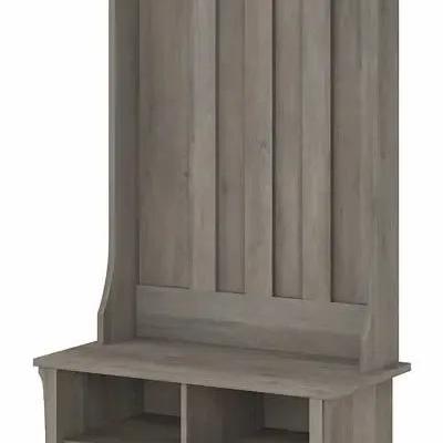 New In Box Grey Bush Furniture Hall Tree with Shoe Storage Bench