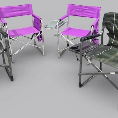 Purple & Grey Fold Up Chairs With Side Tables