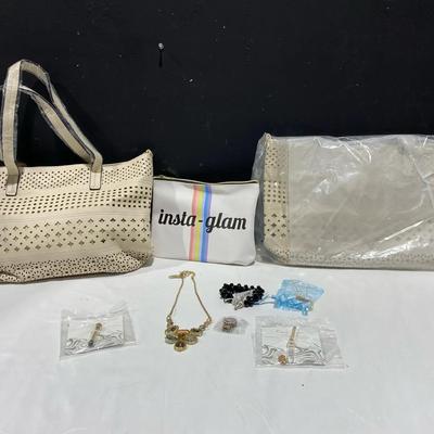 New Christian Lacroix Lasercut Brown Faux Leather Purse & Ruby And Glam Insta-Glam Flat Pouch & More